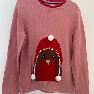 Mini Boden Pink Sweater with Red Bird Design
